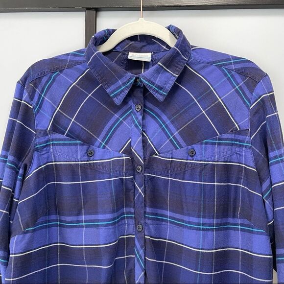 [xl] Columbia Women’s Purple Blue & White Plaid Long Sleeve Button Down Shirt - Picture 3 of 14